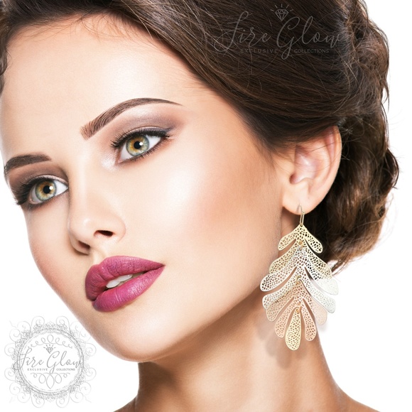 Fire Glow Jewelry - Multi tone Gold, Silver, Rose Gold Leaf Earrings